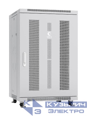 Шкаф монтажный телекоммуникационный напольн. ND-05C-18U60/80 19дюйм 18U 600х800х988мм для распределит. и серверн. оборудования; передн. и задн. перфорир. двери ручка с замком RAL 7035 сер. Cabeus 7222c