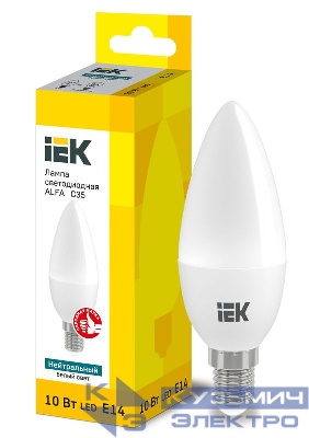 Лампа светодиодная Alfa 10Вт C35 свеча 4000К нейтр. бел. E14 230В IEK LLA-C35-10-230-40-E14