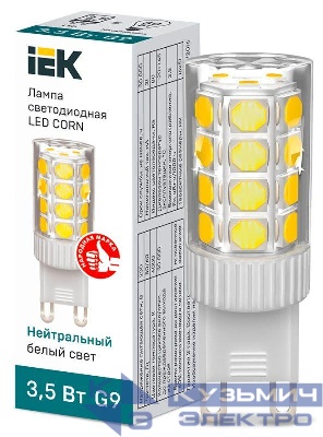 Лампа светодиодная Corn 3.5Вт капсульная 4000К нейтр. бел. G9 230В керамика IEK LLE-Corn-4-230-40-G9
